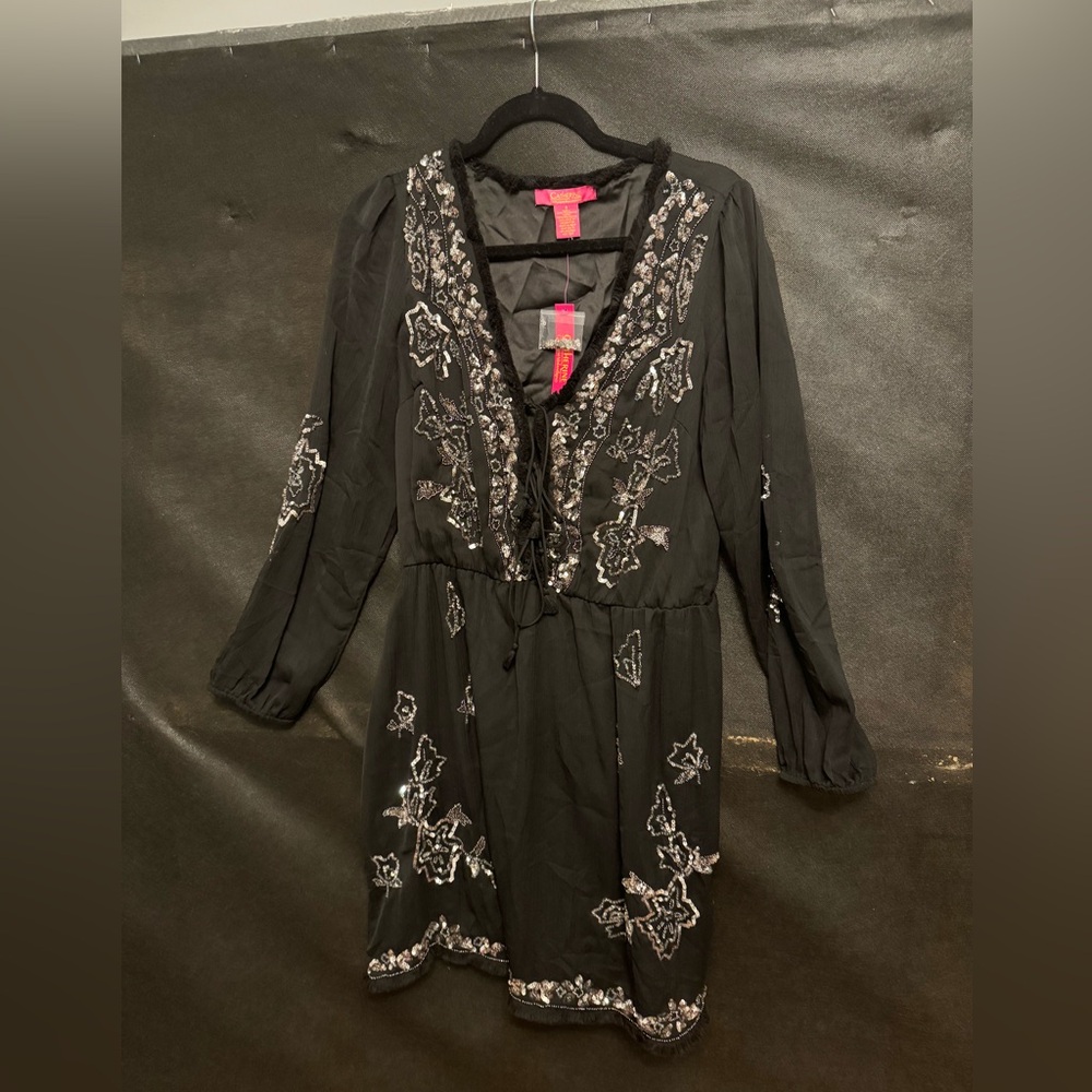 Catherine Malandrino Black Embellished/beaded Mini dress Small NWT